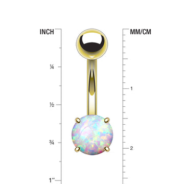 Detail View 1 of Golden Fire Opal Prong Set Basic Belly Button Ring-White Opal